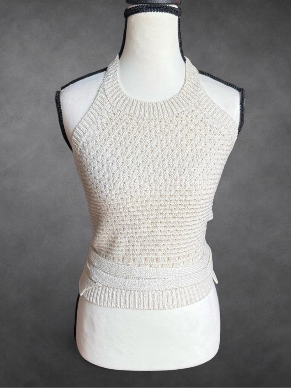 ASTR The Label Crochet Halter Knit Wrap Top - Medium